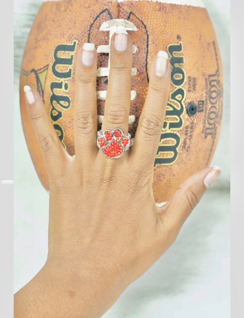 Orange Paw Crystal Silver Stretch Ring Cincinnati Bengals